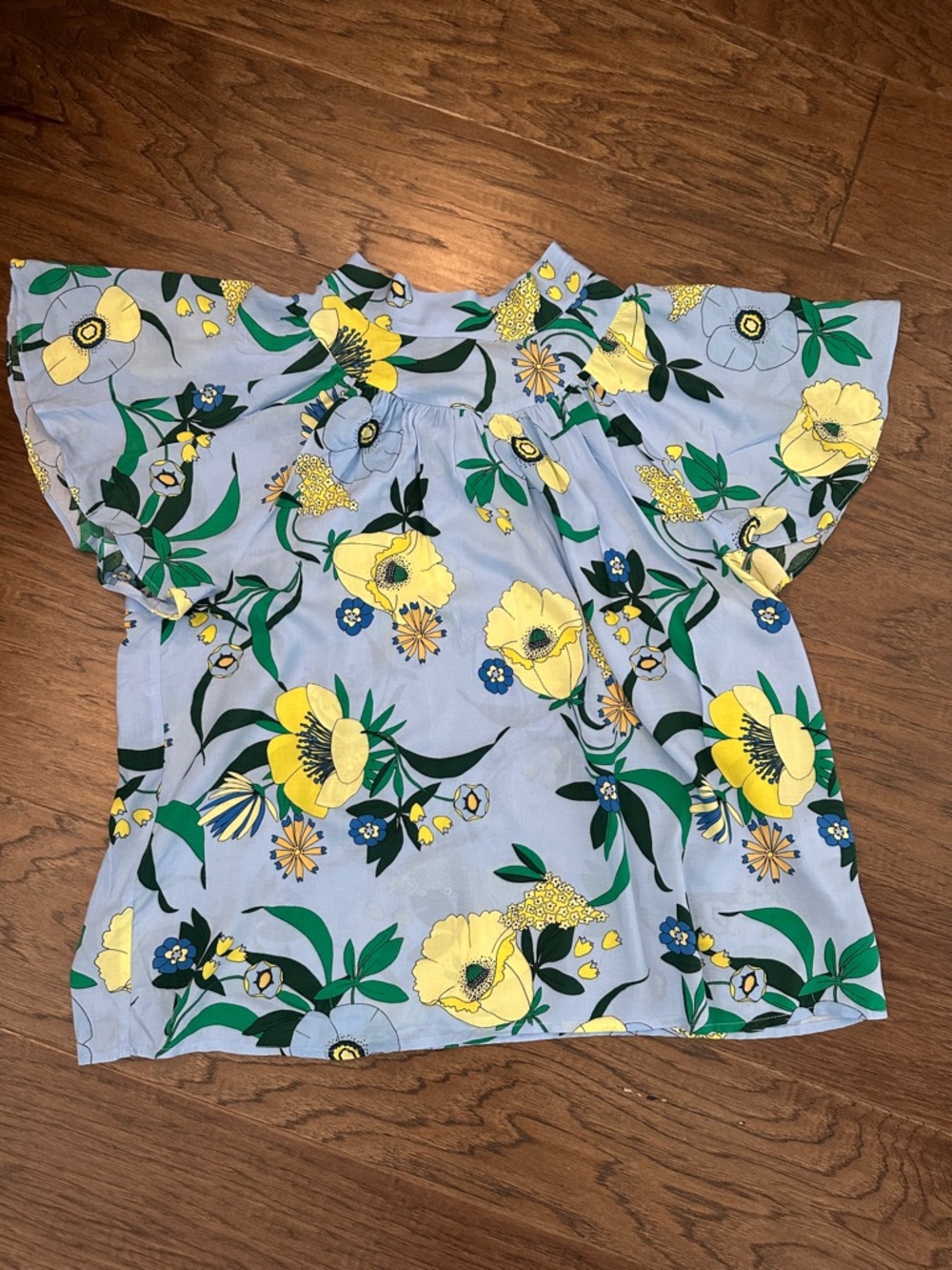 INC Light Blue Large Yellow Floral Ruffled Mabel Bouquet Blouse